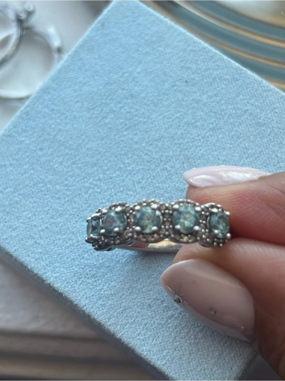 Sterling Silver Aquamarine Gemstone Ring vintage - Light Blue Halo Band